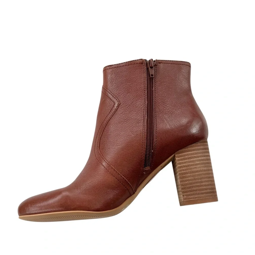 NWT LUCKY BRAND Leather Sheirin Ankle Boot Bootie Western Cognac Brown Size 7.5